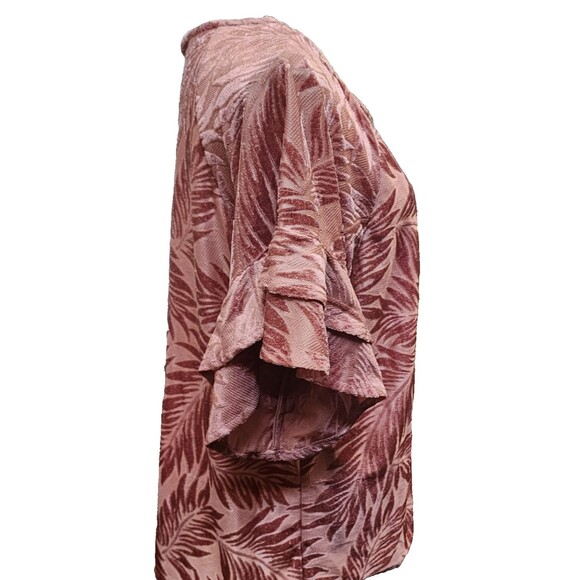 Umgee Velvet Burn Out Leaf Print Top Size Small Ruffle Sleeve - Picture 2 of 8